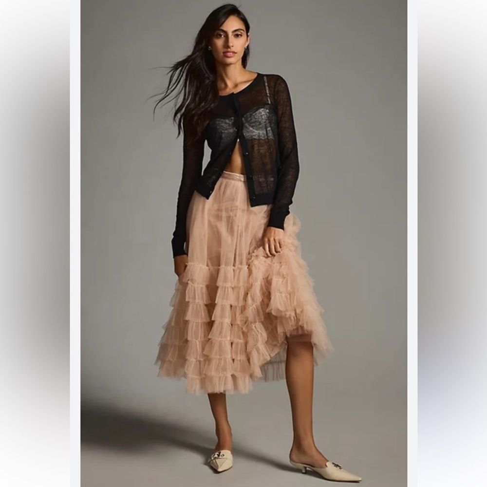 LoveShackFancy Lyric Tiered Tutu Tule Light Rose Skirt by Anthropologie Size 8